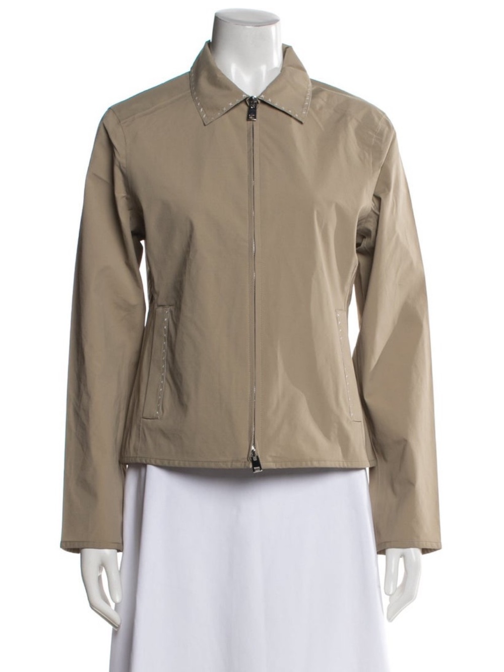 Tory Burch Tan Zip-Front Lightweight Utility Jacket